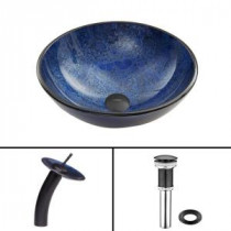 Glass Vessel Sink in Indigo Eclipse with Waterfall Faucet Set in Matte Black