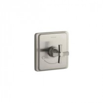 Pinstripe 1-Handle Thermostatic Valve Trim Kit in Vibrant Brushed Nickel with Cross Handle (Valve Not Included)