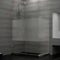Unidoor Plus 34-3/8 in. x 54-1/2 in. x 72 in. Hinged Shower Enclosure with Half Frosted Glass Door in Brushed Nickel