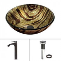 Glass Vessel Sink in Zebra and Linus Faucet Set in Antique Rubbed Bronze