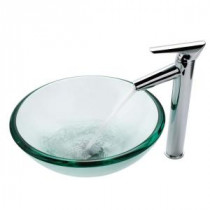 Vessel Sink in Clear Glass with Decus Faucet in Chrome