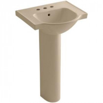 Veer Pedestal Combo Bathroom Sink in Mexican Sand with 4 In. Centerset Faucet Holes