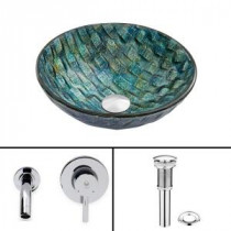 Glass Vessel Sink in Oceania and Olus Wall Mount Faucet Set in Chrome
