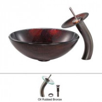 Saturn Glass Vessel Sink and Waterfall Faucet in Oil Rubbed Bronze
