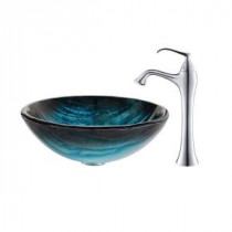 Ladon Glass Vessel Sink in Multicolor and Ventus Faucet in Chrome