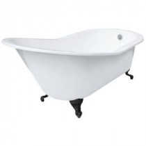 5 ft. 7 in. Grand Slipper Cast Iron Tub Rim Faucet Holes in White with Ball and Claw Feet in Oil Rubbed Bronze