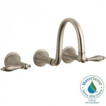 Finial Wall Mount 2-Handle Low-Arc Bathroom Faucet in Vibrant Brushed Bronze
