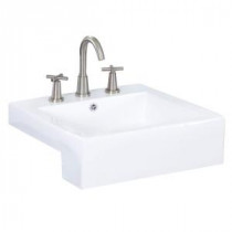 20-in. W x 20-in. D Semi-Recessed Rectangle Vessel Sink In White Color For 8-in. o.c. Faucet