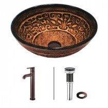 Vessel Sink in Copper Mosaic with Faucet Set in Oil Rubbed Bronze