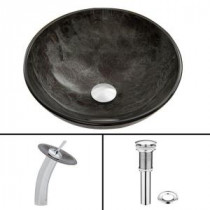 Glass Vessel Sink in Gray Onyx and Waterfall Faucet Set in Chrome