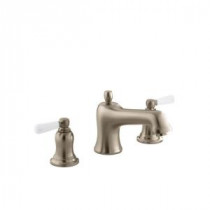 Bancroft Deck-Mount Bath Faucet Trim with White Ceramic Lever Handles in Vibrant Brushed Bronze (Valve Not Included)