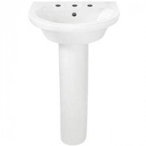 Tropic Petite Pedestal Combo Bathroom Sink with 8 in. Center Faucet Holes and Rear Overflow in White