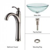 Glass Bathroom Sink in Clear with Riviera Faucet in Satin Nickel