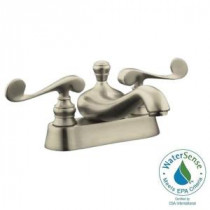 Revival 4 in. 2-Handle Low-Arc Bathroom Faucet in Vibrant Brushed Nickel with Scroll Lever Handle
