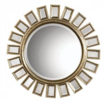 34 in. x 34 in. Distressed Silver-Champagne Round Framed Mirror