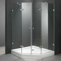 Gemini 47.625 in. x 78.75 in. Frameless Neo-Angle Shower Enclosure in Chrome with Clear Glass with Base in White