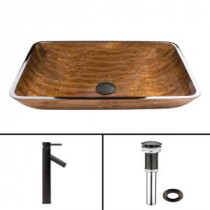 Glass Vessel Sink in Amber Sunset and Dior Faucet Set in Antique Rubbed Bronze