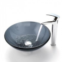 Vessel Sink in Clear Glass Black with Visio Faucet in Chrome