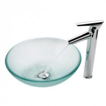 Vessel Sink in Frosted Glass with Decus Faucet in Chrome
