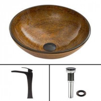 Glass Vessel Sink in Cappuccino Swirl and Blackstonian Faucet Set in Antique Rubbed Bronze