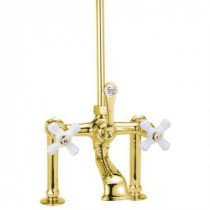 RM15 3-Handle Claw Foot Tub Faucet with Metal Cross Handles in Polished Brass