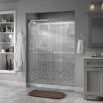 Mandara 60 in. x 71 in. Semi-Frameless Contemporary Sliding Shower Door in Chrome with Mozaic Glass