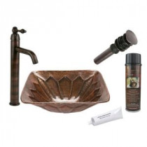 All-in-One Square Feathered Vessel Hammered Copper Bathroom Sink in Oil Rubbed Bronze