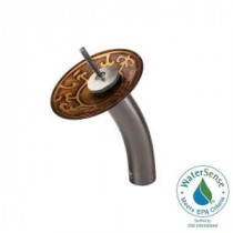 Single Hole 1-Handle Waterfall Faucet in Brushed Nickel with Copper Mosaic Glass Disc