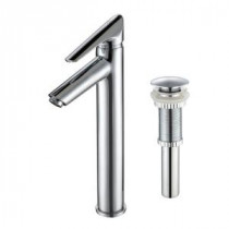 Decus Single Hole 1-Handle High Arc Bathroom Vessel Faucet with Pop Up Drain in Chrome