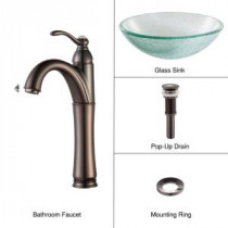 Glass Vessel Sink in Broken with Single Hole 1-Handle High Arc Riviera Faucet in Oil Rubbed Bronze
