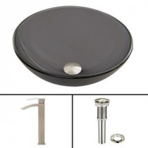 Glass Vessel Sink in Sheer Black Frost and Duris Faucet Set in Brushed Nickel