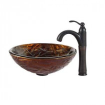 Dryad Glass Vessel Sink in Multicolor and Riviera Faucet in Oil Rubbed Bronze