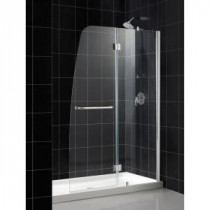 Aqua 30 in. x 60 in. x 74-3/4 in. Frameless Hinged Shower Door in Chrome with Center Drain Base