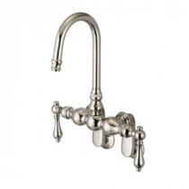 2-Handle Wall Mount Vintage Gooseneck Claw Foot Tub Faucet with Lever Handles in Polished Nickel PVD