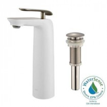 Seda Single Hole Single-Handle Bathroom Faucet with Matching Pop-Up Drain in Brushed Nickel and White