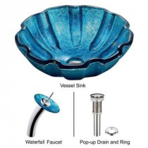 Mediterranean Seashell Vessel Sink in Blue with Waterfall Faucet in Chrome