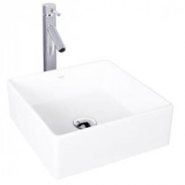 Bavaro Matte Stone Vessel Sink in White with Dior Bathroom Vessel Faucet in Chrome