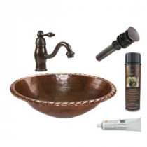All-in-One Oval Roped Rim Self Rimming Hammered Copper Bathroom Sink in Oil Rubbed Bronze