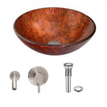 Glass Vessel Sink in Mahogany Moon with Olus Wall-Mount Faucet Set in Brushed Nickel