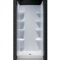 QWALL-3 32 in. x 32 in. x 75-5/8 in. Standard Fit Shower Kit in White with Shower Base and Back Wall