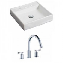 Square Vessel Sink Set in White with 8 in. O.C. cUPC Faucet