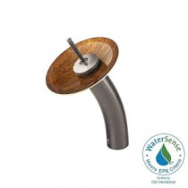 Single Hole 1-Handle Waterfall Faucet in Brushed Nickel with Amber Sunset Glass Disc