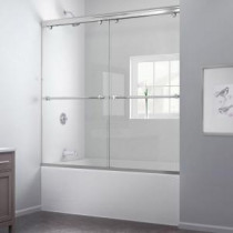 Charisma 56 in. - 60 in. x 60 in. Sliding Bypass Tub and Shower Door in Chrome and Backwall with Glass Shelves