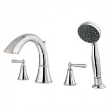 Saxton 2-Handle Deck Mount Roman Tub Faucet with Handshower Trim Kit in Polished Chrome (Valve Not Included)