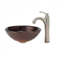 Iris Glass Vessel Sink and Riviera Faucet in Satin Nickel