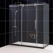 Enigma 36 in. x 72-1/2 in. x 79 in. Fully Frameless Sliding Shower Enclosure in Polished Stainless Steel, 1/2 in. Glass