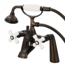 3-Handle Vintage Claw Foot Tub Faucet with Handshower and Porcelain Cross Handles in Oil Rubbed Bronze