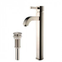 Ramus Single Hole 1-Handle High Arc Bathroom Faucet with Matching Pop Up Drain in Satin Nickel