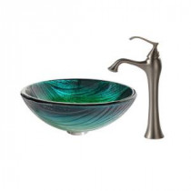 Nei Glass Vessel Sink in Multicolor and Ventus Faucet in Brushed Nickel