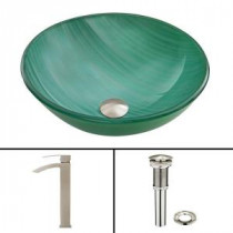 Glass Vessel Sink in Whispering Wind and Duris Faucet Set in Brushed Nickel